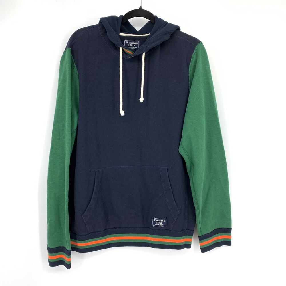 Abercrombie & Fitch Hoodie Mens L Colorblock Pullover Sweatshirt Blue Green